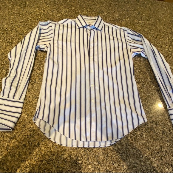 John Francomb Men's Striped Blue and White Shirt 16 Neck - Picture 1 of 2